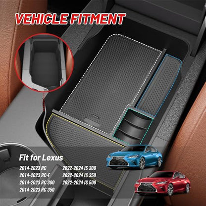 RED WOLF Center Console Organizer Tray for 2014-2024 Lexus RC 300 350 IS 350 500 Armrest Box Secondary Storage Factory Model Design with Anti-Slip Pad
