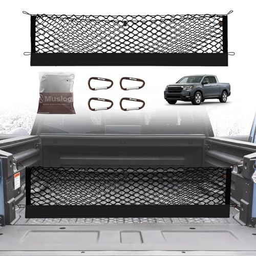Muslogy Truck Bed Cargo Net Trunk Netting Compatible with Honda Ridgeline 2017-2025 2026 Accessories, Pickup Cargo Organizer SUV Sedan Storage Net w/Heavy Duty Carabiners - style: 2017+ Ridgeline