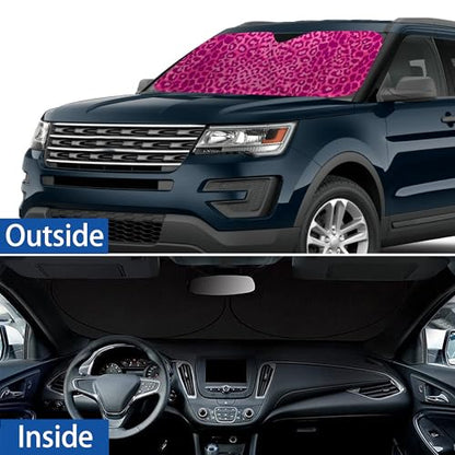 Animal Pink Leopard Print Windshield Sunshade for Car SUV Truck Foldable Uv Ray Reflector Front Window Sun Shade Visor Shield Cover -59" X 31" - color: Animal Pink Leopard Print
