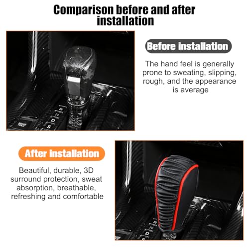 Zpana Car Gear Shift Knob Cover, Leather Automatic Vehicle Shifter Knob Protector, Anti-Slip Auto Interior Gear Stick Lever Handle Protection Cover, Universal for SUV, Sedan, Truck (Black/Red) - color: Black/Red