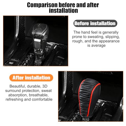 Zpana Car Gear Shift Knob Cover, Leather Automatic Vehicle Shifter Knob Protector, Anti-Slip Auto Interior Gear Stick Lever Handle Protection Cover, Universal for SUV, Sedan, Truck (Black/Red) - color: Black/Red