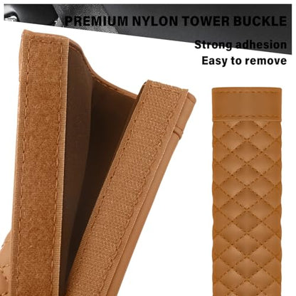 2PCS Car Seat Belt Cover Pad,Soft Leather Seatbelt Covers Breathable Seatbelt Cushion with Plaid Design,All Seasons Universal Car Interior Accessories Seat Belt Cover for Kids & Adults (Brown) - color: Brown