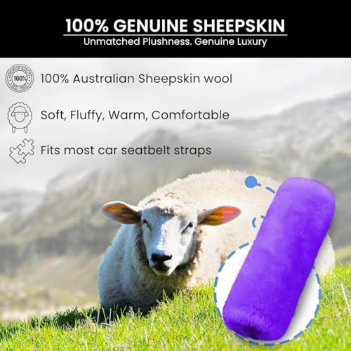 Andalus Brands 2-Pack Authentic Sheepskin Seat Belt Cover Pad – Ultra Soft Car Shoulder Pads, Neck Cushion Protectors with Genuine Natural Merino Wool (Purple) - color: Purple