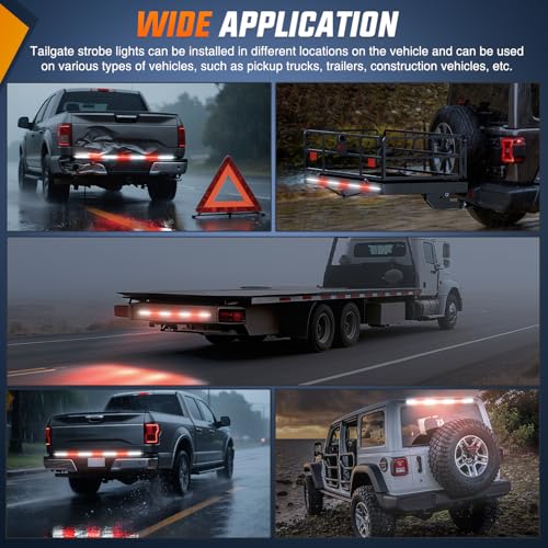 Nilight 60 Inch Truck Tailgate Strobe Light Strip Tail Emergency Bar Rear Window Warning Lamp Ultra-Bright Double Row 360 LED for Pickup Trailers Construction Vehicles Car SUV, Red White - color: 60" Tailgte Strobe Red White