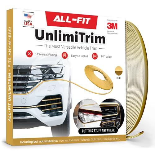 All-Fit Automotive UnlimiTrim – Universal Decorative Exterior and Interior Trim – Easy-to-Install Anywhere Automotive Exterior Accessories (0.25” W x 120” L, Gold) - color: Gold