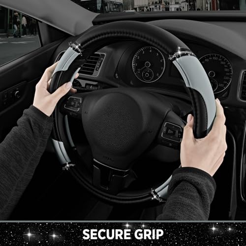 Road Comforts Leather Steering Wheel Cover - Made with PVC Leather - Anti-Slip, Universal Fit 14 1/2 inches to 15 inches - Gray - color: Gray