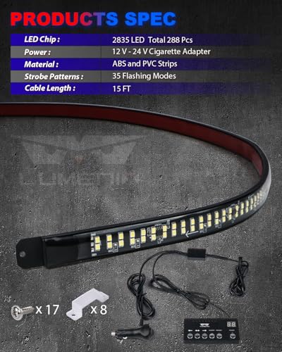 LUMENIX 49" Inch Strobe Light Strips, Back Window | Tailgate Red Blue Emergency Warning Flashing Police Double Row LED Strip Lights Bar w/Controller for Responder POV Cop Vehicles Trucks SUVs - 1PC - color: Red Blue