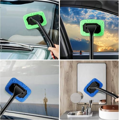 Car Windshield Cleaner Tool – Detachable Handle Windshield Cleaning Wand with 5 Reusable Pads & 30ml Sprayer, Inside Car Window Cleaner for Windshield, Mirrors & Glass