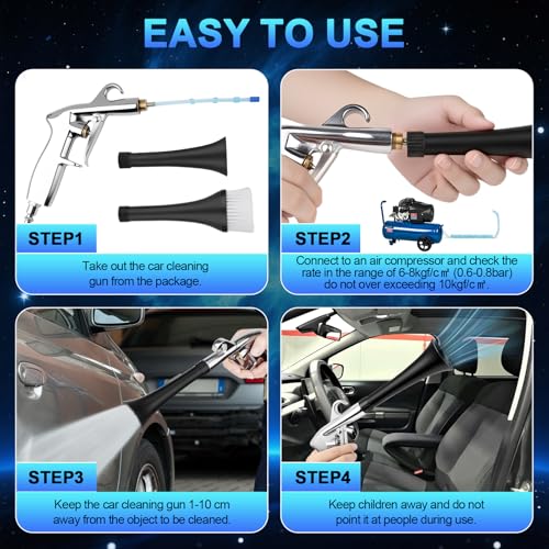 2 Nozzles Air Cleaning Gun, Dry Cleaning Gun Quickly Blasts Dust, Dirt and Grime from Surface, Dryer Air Blow Gun Works with Air Compressor, Car Detailing Tool for Interiors Exteriors Deeply Cleaning