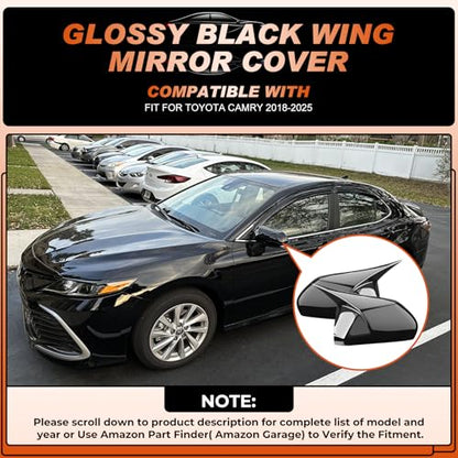 Glossy Black Mirror Covers Fit for Toyota Camry 2018-2025 – Ox Horn Design, Driver & Passenger Side Rearview Cap Replacement (1 Pair) - size: Fit for Camry 2018-2025-Ox Horn-Glossy Black