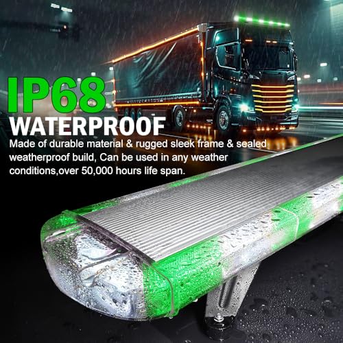 ASPL 46 inch 220 LED Rooftop Low Profile Strobe Light Bar Emergency Warning Beacon Car Hazard Flashing Construction Roof Lights Bars for Trucks Tow Automotive Construction Vehicle (Green/White - color: Green/White