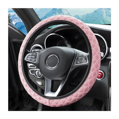 zipelo Elastic Stretch Steering Wheel Cover, Microfiber Breathable Ice Silk, Universal 15 Inch Anti-Slip Car Steering Wheel Protector, Warm in Winter and Cool in Summer, for Men and Women (Pink) - color: Pink