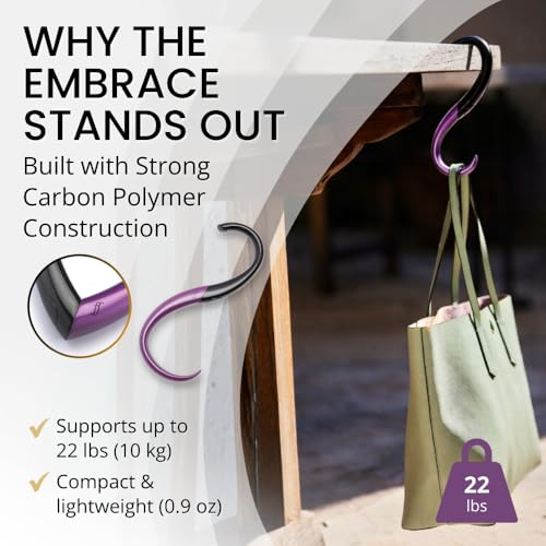 EMBRACE FafaConcepts Purse Hook Hanger – Lightweight, Durable Teardrop S Hooks | Bag Clip Holds 22 lb Bags, Backpacks, Totes | Purse Charms for Women, Men | Onyx & Amethyst - color: onyx/amethyst