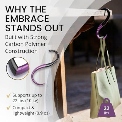 EMBRACE FafaConcepts Purse Hook Hanger – Lightweight, Durable Teardrop S Hooks | Bag Clip Holds 22 lb Bags, Backpacks, Totes | Purse Charms for Women, Men | Onyx & Amethyst - color: onyx/amethyst