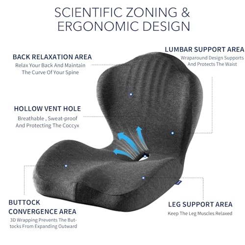 Seat Cushion for Car Truck Driver, Memory Foam Seat Cushion with Adjustable Strap,Ergonomic Lumbar/Back Support & Sciatica Relief for Long Drives, Orthopedic Cushion for Office Chair, Car, Semi Truck
