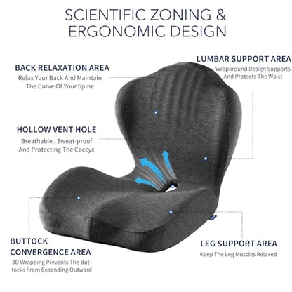 Seat Cushion for Car Truck Driver, Memory Foam Seat Cushion with Adjustable Strap,Ergonomic Lumbar/Back Support & Sciatica Relief for Long Drives, Orthopedic Cushion for Office Chair, Car, Semi Truck