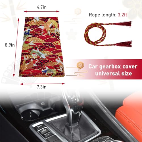 Car Shift Boot Cover, Stitch Ancient Japanese Antiquity Element Shift Knob Boot, Japanese Style Shifter Shift Knob Dust Cover, Universal Car Accessories (Koi Red) - color: Koi Red