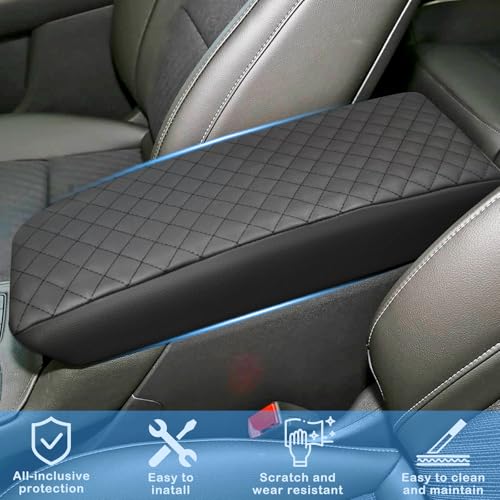 QianBao Compatible with Cadillac XT4 2019 2020 2021 2022 2023 2024 2025 Leather Armrest Box Center Console Cover Middle Console Cover Protector Black Stitches