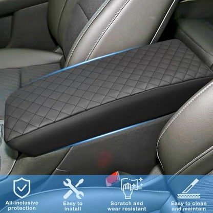 QianBao Compatible with Cadillac XT4 2019 2020 2021 2022 2023 2024 2025 Leather Armrest Box Center Console Cover Middle Console Cover Protector Black Stitches