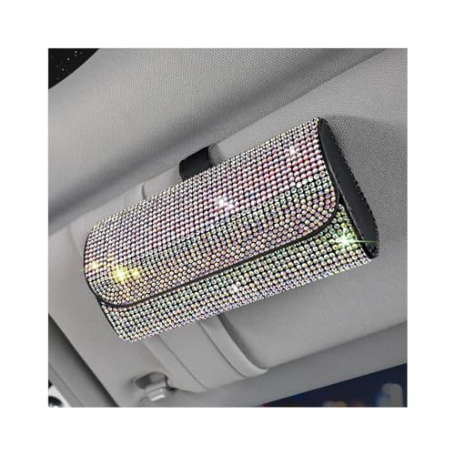 Osilly Bling Car Sunglass Holder for Sun Visor, Sparkling Crystal Leather Automotive Eyeglasses Mount Clip Organizer with Hidden Magnetic Closure for Men Women, Universal for SUV Truck Van（Multicolor） - color: Multicolor