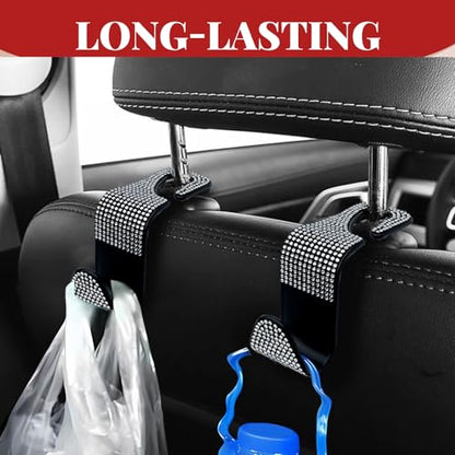 4PCS Car Hooks, Car Seat Headrest Hooks with Sparkling Rhinestone, Universal for Purse, Handbag, Grocery Bags and Coat Vehicle Accessories (White) - color: White