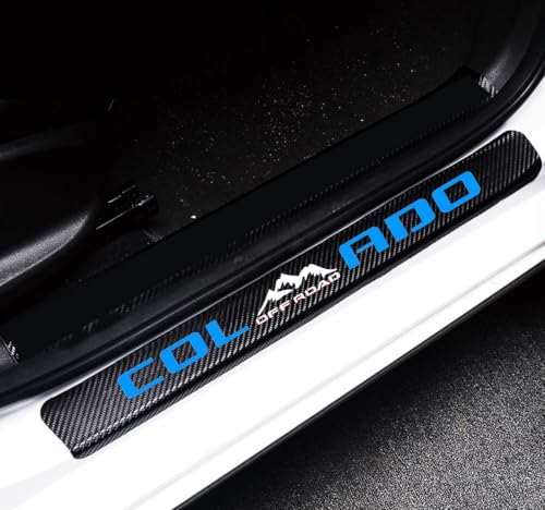MAXMILO 4Pcs Car Door Sill Protector Reflective Carbon Fiber Leather Sticker Decoration Door Entry Guard Accessories Compatible with Colo4x4rado Off Road(Blue) - color: Blue