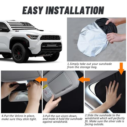 D-Lumina Windshield Sun Shade for 2010-2025 Toyo-ta 4Runner Accessories, Front Window Sunshade American Flag Sun Visor Protector Sun Shield Block UV Rays Heat, Foldable 2 Layers 210T Material - size: Silver & Black-fit 2010-2025 Toyota 4runner