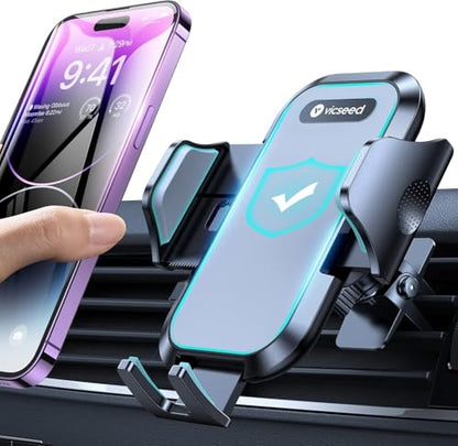VICSEED Upgrade Ultra Stable Car Phone Holder Mount【Double Lock Metal Clip】 Universal Air Vent Phone Mount,Mobile Cell Phone Holder for Your Car,for iPhone 17 Pro Max 16 and All Phone - color: Black
