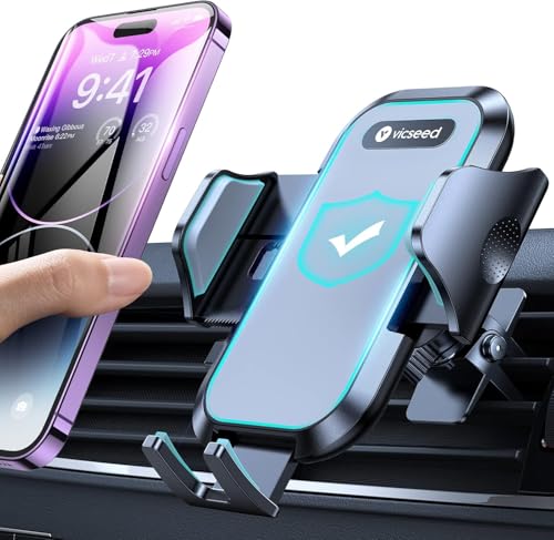 VICSEED Upgrade Ultra Stable Car Phone Holder Mount【Double Lock Metal Clip】 Universal Air Vent Phone Mount,Mobile Cell Phone Holder for Your Car,for iPhone 17 Pro Max 16 and All Phone - color: Black