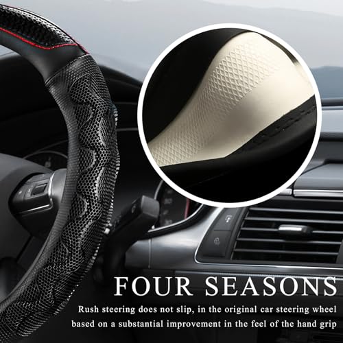 Car Steering Wheel Cover, 15 Inch Anti-Slip Steering Wheel Cover Protector with 3D Honeycomb Design, Universal Steering Wheel Covers for Truck SUV, Car Accessories (Black,Round Shape) - color: Black, Round Shape