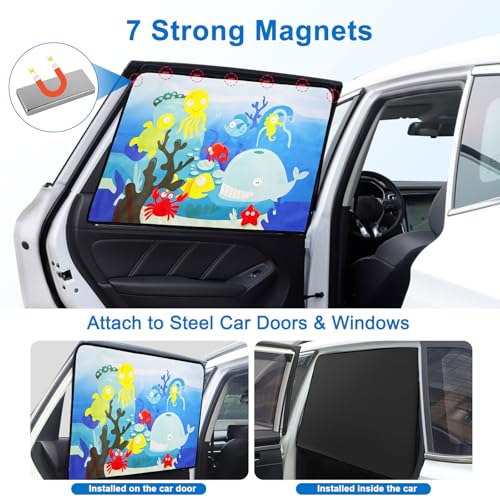 Linkstyle 2PCS Car Window Shade: Magnetic Kids Sun Shade for Steel Doors, Blackout UV Protection Heat Blocking, Cartoon Amusement Park Car Side Window Covers for Baby Privacy