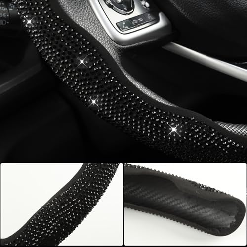 West Llama Diamond Bling Car Steering Wheel Cover with Crystal Rhinestones,3PCS Segmented Steering Wheel Protector,Universal for 99% Cars for Women(Black with Black Diamond) - color: Black with Black Diamond Rhinestones