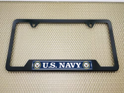 [Officially Licensed Product] - Stainless Steel Matte Black CAR 2-Hole Standard Size - Domed Custom-Made Corrosion-Resistant License Plate Frame with U.S. Navy Design and Free caps - (Qty: 1 Frame) - size: U.S. Navy