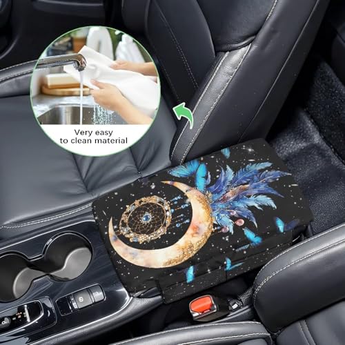 Butterfly Center Console Armrest Cover for Most Vehicles, Dream Catcher Print Console Protector for Most Car Center Consoles, Prevent Pets Scratches, with Side Pockets - color: Butterfly Dream Catcher