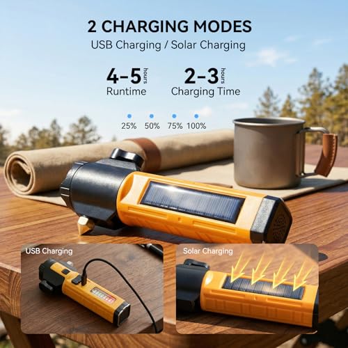 Solar Flashlights for Car Emergency Flashlight, Multi-Functional Escape Tool with Window Breaker Seatbelt Cutter Alarm Buzzer, Zoomable Spotlight for Roadside Assistance, Camping, Survival Black-2P - color: Black-2P