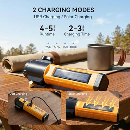 Solar Flashlights for Car Emergency Flashlight, Multi-Functional Escape Tool with Window Breaker Seatbelt Cutter Alarm Buzzer, Zoomable Spotlight for Roadside Assistance, Camping, Survival Black-2P - color: Black-2P