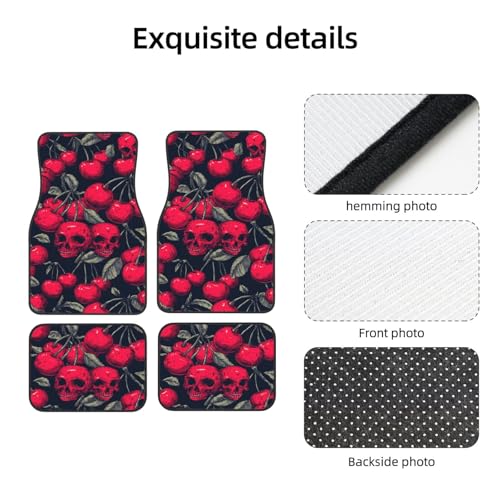Red Cherries with Skull Faces On Black Car Floor Mats,4 Piece, Car Rug Durable Anti-Slip Waterproof Trim to Fit Liner Universal Fit Auto,Sedan,SUV,Truck