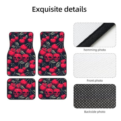 Red Cherries with Skull Faces On Black Car Floor Mats,4 Piece, Car Rug Durable Anti-Slip Waterproof Trim to Fit Liner Universal Fit Auto,Sedan,SUV,Truck