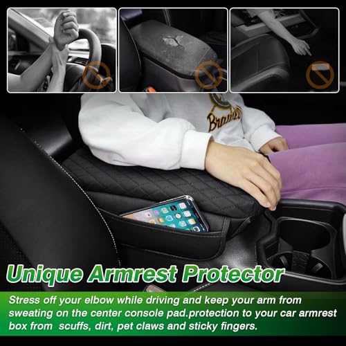 Shademax Center Console Cover Toyota RAV4 2019-2024 2025 Armrest Cover Cushion Pad for Toyota RAV4 Accessories PU Leather Armrest Seat Box Protector with Pockets Storage Bag