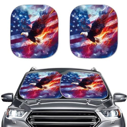 Eagle Flag 2 PCS Car Windshield Sun Shade Foldable Automotive Front Window Sunshade Protector Window Shades Cover Sun Visor Shield for Most Sedan Truck SUV - color: Eagle Flag