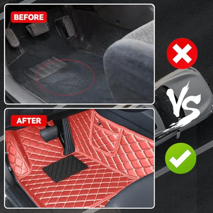 Car Floor Mats Fit for Nissan Kicks 2022-2025 All Weather Durability Leather Car Floor Mats, Skidproof Pedal, Waterproof, Wear-reistant(Red Beige) - color: Red Beige