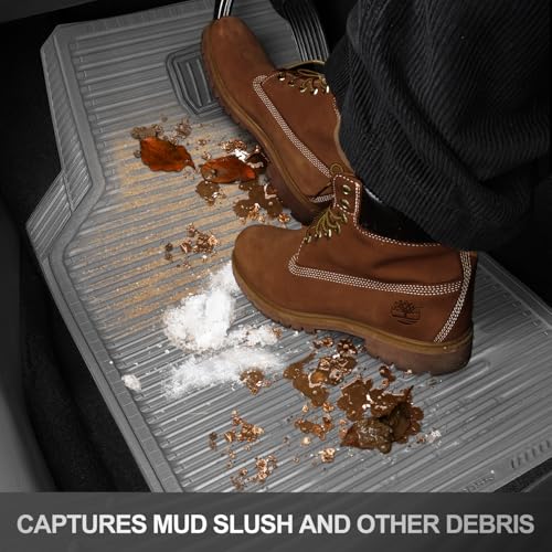 CAR PASS Gray Rubber Car Floor Mats & Cargo Liners, All Weather Car Mats & Trunk Mats,Waterproof Automotive Floor Mats Trim to Fit for Most Cars Sedans SUVs Vans, Durable Heavy Duty Anti-Slip, Gray - color: Gray with cargo liner