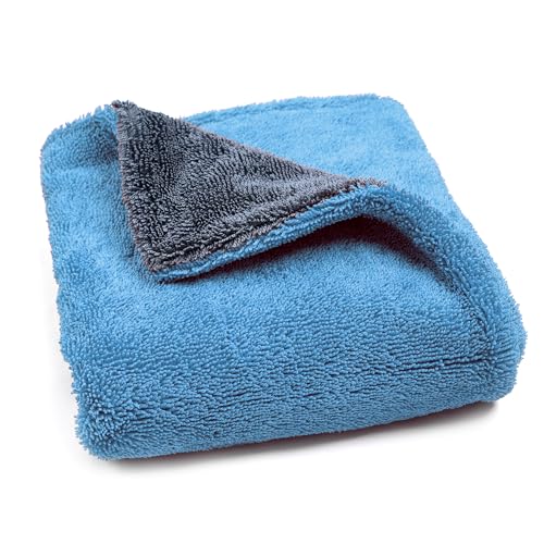 LIVOS Car Drying Towel, Premium Microfiber Towels for Cars, 1000GSM, Edgeless Twisted Loop Design, No Streaks, Scratches, or Water Spot, Absorbent Wash Towel, 18" x 24" (Blue&Grey) - color: Blue, size: 18" x 24"
