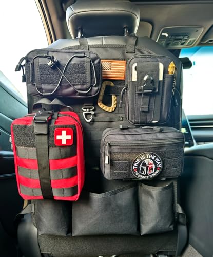 Molle Seat Back Organizer, Tactical Car Seat Cover Organizer Panel with Pouches, Molle Universal Vehicle Panel (Red) - style: Red