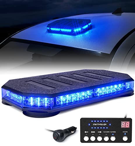 LUMENIX 42 LED Roof Top Strobe Beacon Light Bar Hazard Warning Emergency Flashing Police Cop Lights with Controller for First Responders Volunteer Firefighter POV Vehicles Trucks Blue (Patent Design) - color: Blue