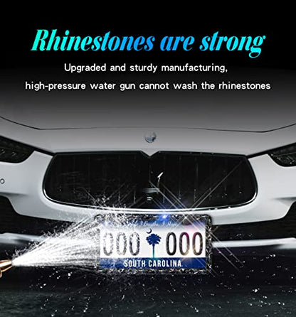 2 Pack Bling License Plate Frame for Women with High End Ribbon Gift Box Rhinestone Sparkly Diamond License Plate Holder, Handcrafted Crystal Premium Stainless Steel (Black Gem) - color: black 2pcs
