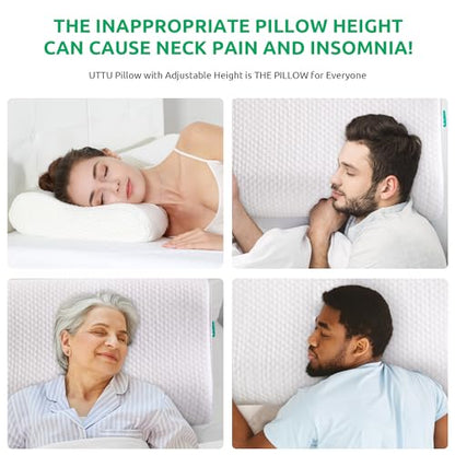 UTTU Cervical Pillow for Neck Pain Relief, Memory Foam Neck Pillow for Sleeping, Adjustable Orthopedic Sandwich Pillow, Contour Cooling for Side Back Stomach Sleeper, Travel(15.7"×11"×5.2"/4.5") - size: Travel Size
