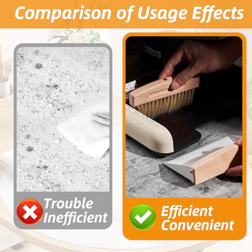 Small Dustpan and Brush Set with Wooden Handle,Mini Metal Crumb Sweeper for Countertops,Desk,Pet Hair,Car,Portable Cleaning Tools for Kitchen,Camping,Sofa (White) - color: White