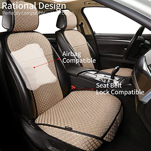Breathable Car Seat Cover,Luxury Front Seat Cover,Durable and Non Slip,Polyester Silk Material, Universal Car Seat Cushion,Suitable for All Seasons,Airbag Compatible(Beige，2PCS) - color: Beige-Front 2pcs