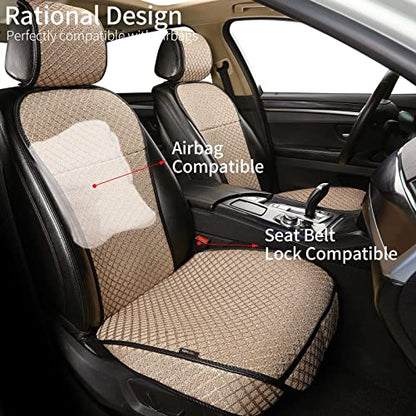 Breathable Car Seat Cover,Luxury Front Seat Cover,Durable and Non Slip,Polyester Silk Material, Universal Car Seat Cushion,Suitable for All Seasons,Airbag Compatible(Beige，2PCS) - color: Beige-Front 2pcs
